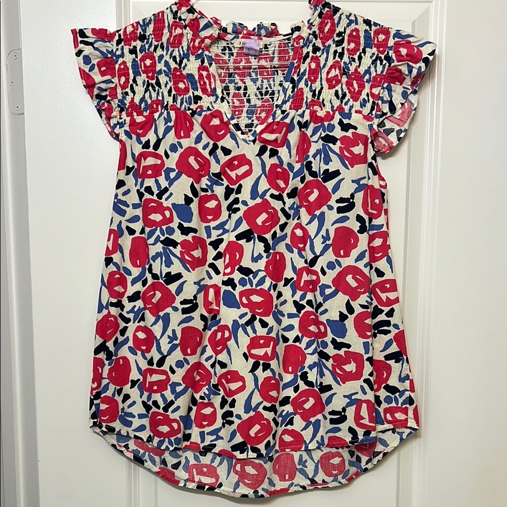 JODIFL Red and Black Flutter Sleeve Ruffled Blouse